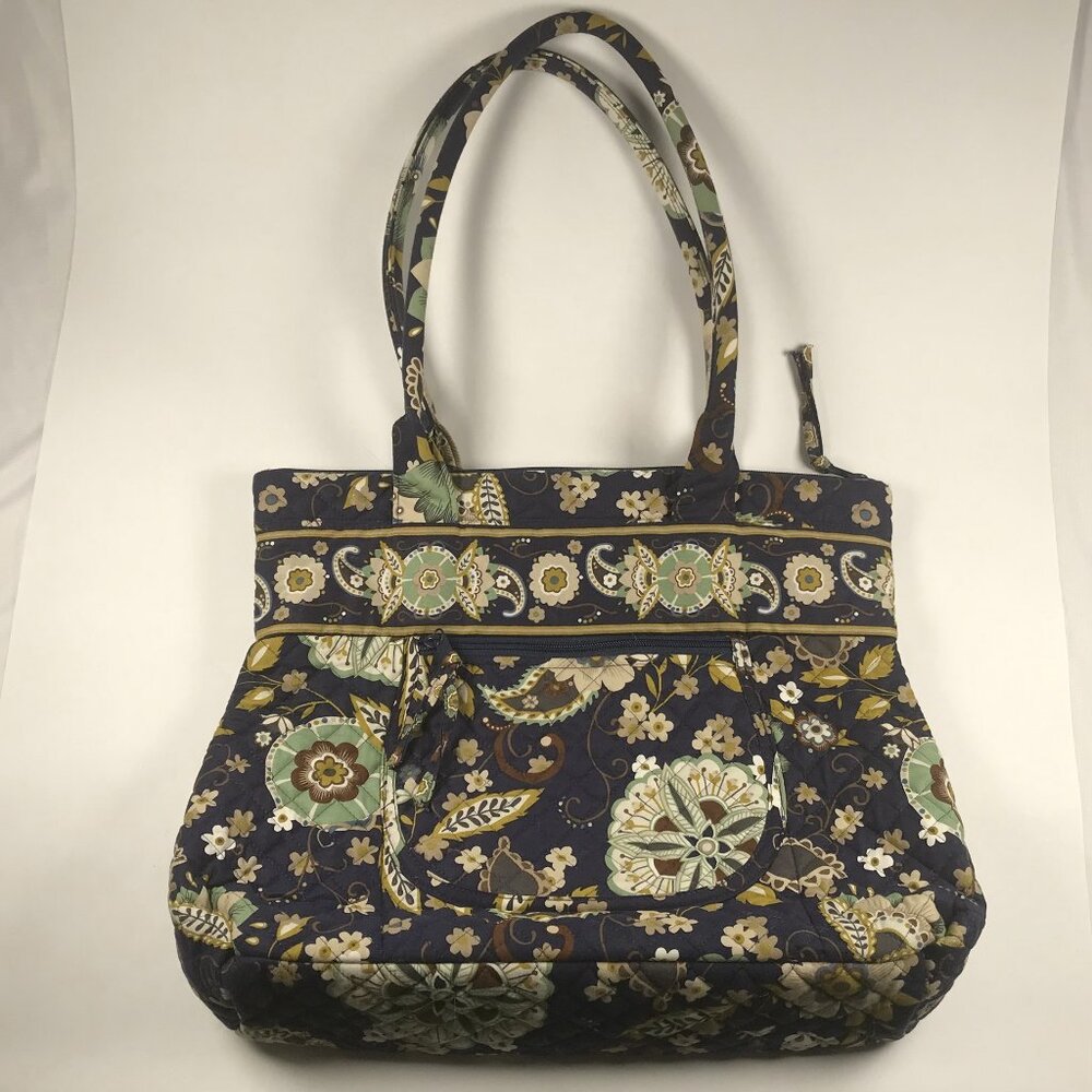 Stephanie Dawn Blue Green Indigo Garden Quilted Large Tote Bag Shoulder Purse